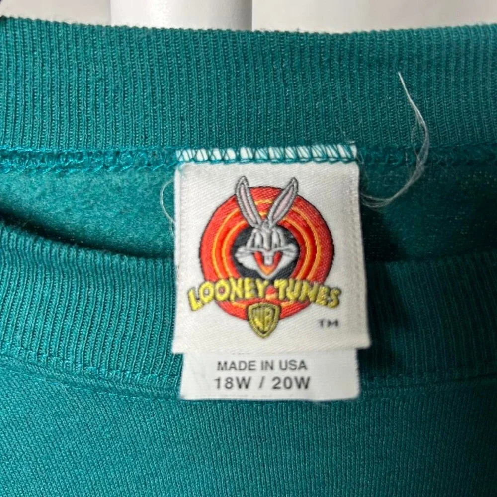Vtg 90s Looney Tunes Tweety Bird Back Off Sweatshirt‎ Green 1997 XXL - Picture 3 of 4